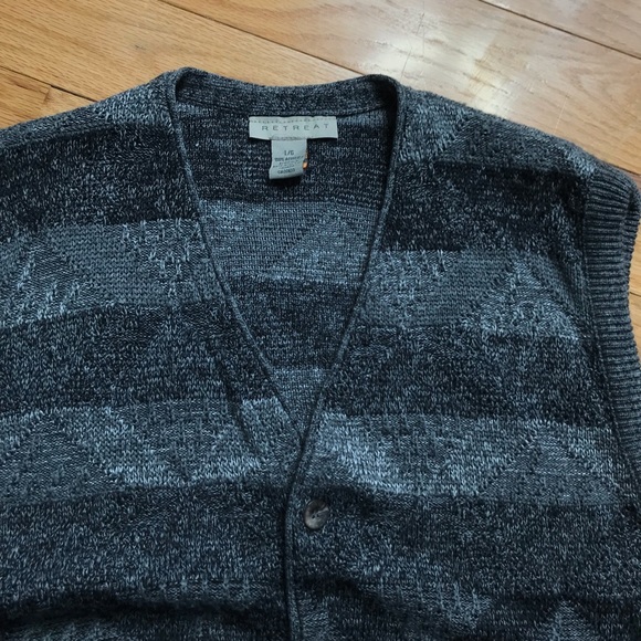 Vintage Retreat Mens Acrylic Knit Gray Grandpa Button Down Sweater Vest Large - Picture 3 of 4